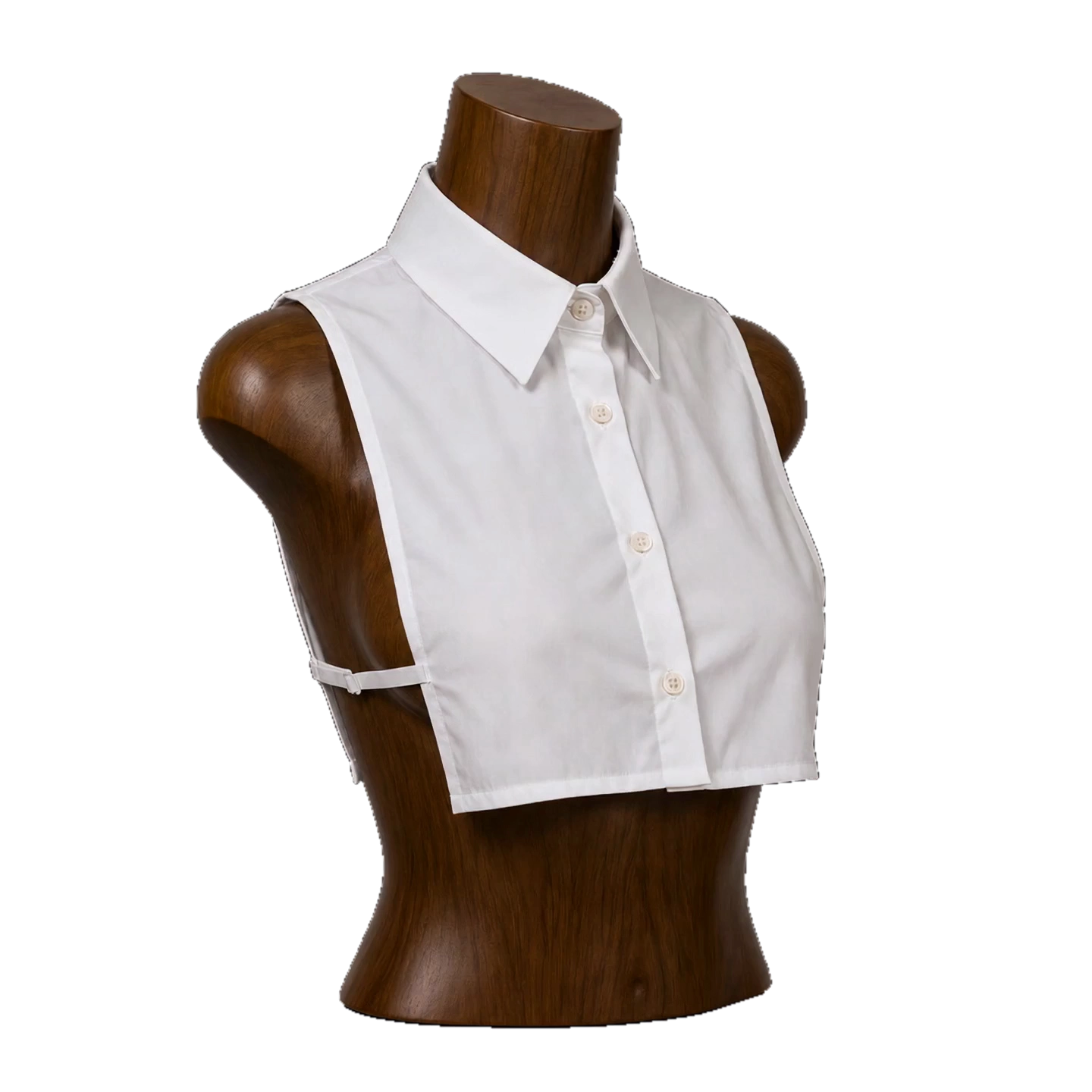 Rotating female wooden display bust wearing The Classic Collar